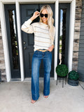Multicolour Striped Ribbed Edge Drop Shoulder Sweater