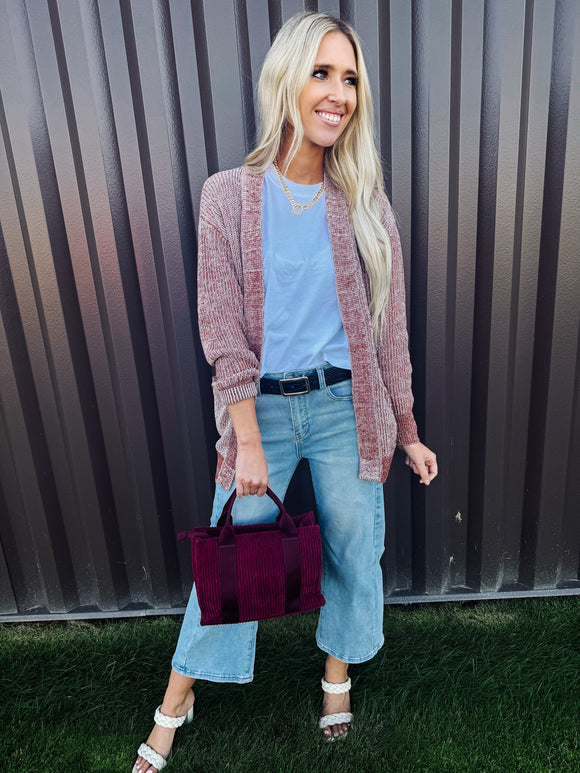 Straw Open Front Pocket Knit Cardigan