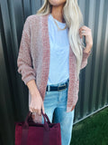 Straw Open Front Pocket Knit Cardigan