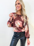 Burgundy Flower Print Top