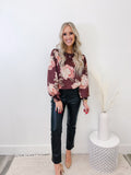 Burgundy Flower Print Top