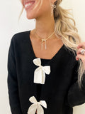 Herringbone Chain Bow Necklace Gold