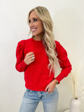 Red Puff Sleeve Sweater