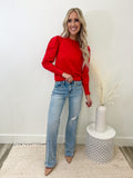 Red Puff Sleeve Sweater