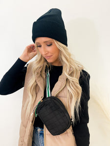 Black Ribbed Knit Beanie