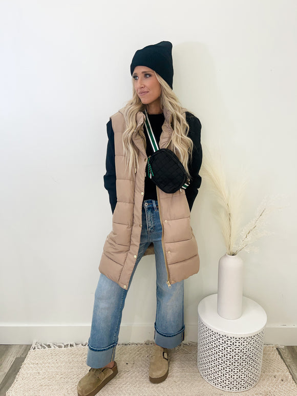 Taupe Long Puffer Vest