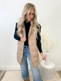 Taupe Long Puffer Vest