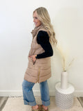 Taupe Long Puffer Vest