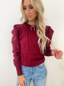 Burgundy Puff Sleeve Sweater