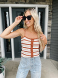 Chestnut Stripe Knit Button Tank