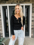 Black Long Sleeve Henley Top