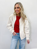 Run For The Hills Cream Sherpa Bomber Jacket