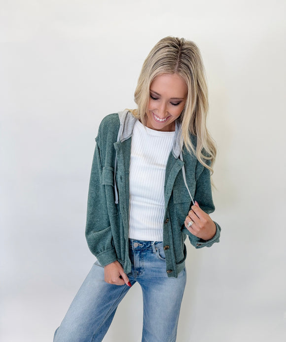 Brushed Ash Jade Cropped Hooded Jacket