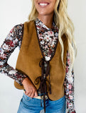 Light French Beige Fleece Tie Front Winter Vest