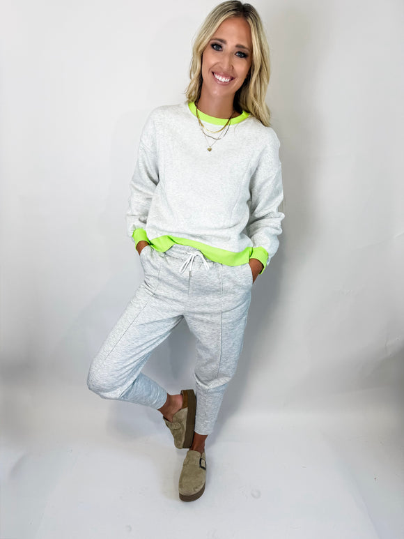 Light Grey Contrast Color Patchwork Drop Sleeve Loose Sweatshirt