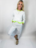 Light Grey Contrast Color Patchwork Drop Sleeve Loose Sweatshirt