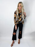 Autumn Leaf Print Balloon Sleeve Blouse