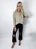 Curved Hem Two-Tone Ribbed Sweater