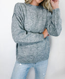 Melange Front Seam Round-Neck Sweater