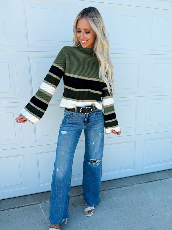 Multi Color Striped Mock Neck Sweater