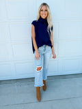 High-Low Turtleneck Sleeveless Sweater Top