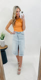 In Awe Light Denim Aline Skirt