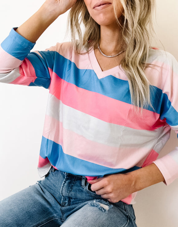 Pink/ Blue Stripe Long Sleeve
