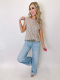 Heathered Round Neck Cap Sleeve T-Shirt