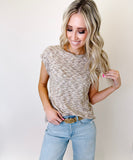 Heathered Round Neck Cap Sleeve T-Shirt