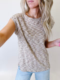 Heathered Round Neck Cap Sleeve T-Shirt