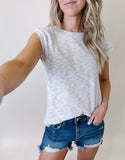 Heathered Round Neck Cap Sleeve T-Shirt