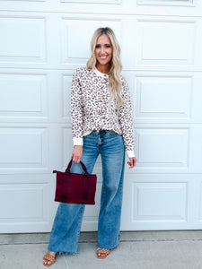 Khaki Leopard Drop Shoulder Knitted Cardigan
