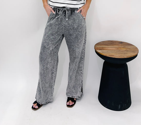 Grey Wash Wide Leg Pants