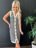 Stripe Crochet Button Down Dress