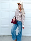 Khaki Leopard Drop Shoulder Knitted Cardigan