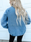 Myosotis Elastic Hem Collared Zip Up Denim Jacket