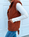 Cinnamon Faux Fur Snap Button Front Knot Side Plush Vest