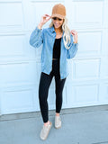 Myosotis Elastic Hem Collared Zip Up Denim Jacket