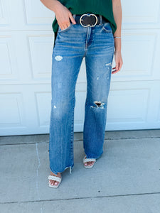 Medium Wash Mid Rise Wide Jeans