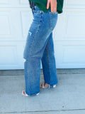 Medium Wash Mid Rise Wide Jeans