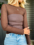 Journey Continues Brown Sheer Long Sleeve Top