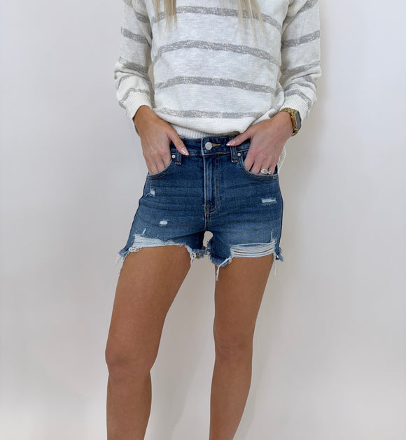 Junia Distressed Hem Shorts