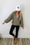 Olive Front Zip Sweater Jacket