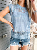 Openwork Round Neck Short Sleeve Knit Cover Up