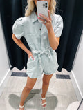 Seafoam Puff Sleeve Romper