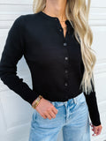 Button-Front Crewneck Long Sleeve Cropped Cardigan