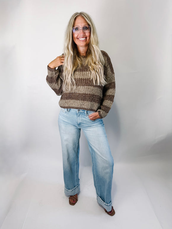 Horizontal Stripes Knit Textured Sweater