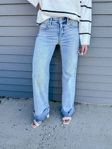High Rise Ankle Wide Cuffed Jeans