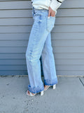 High Rise Ankle Wide Cuffed Jeans