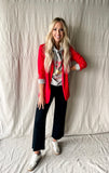 Red Roll Up Sleeve Blazer